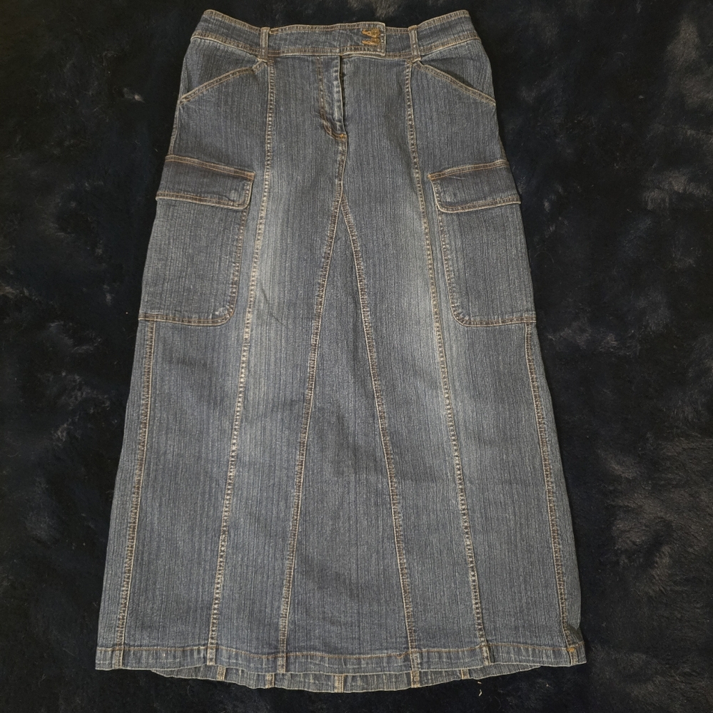 Vintage Denim Maxi Skirt with Pockets